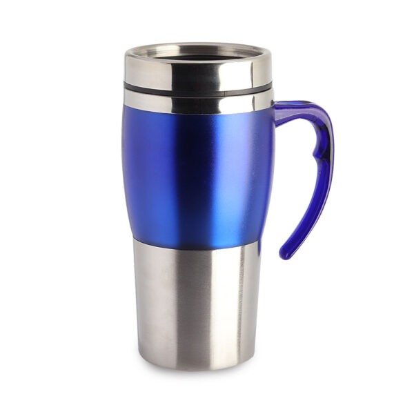 Caneca personalizada com corpo escovado de aço inox com detalhe plástico colorido, alça na cor do produto - Image 4