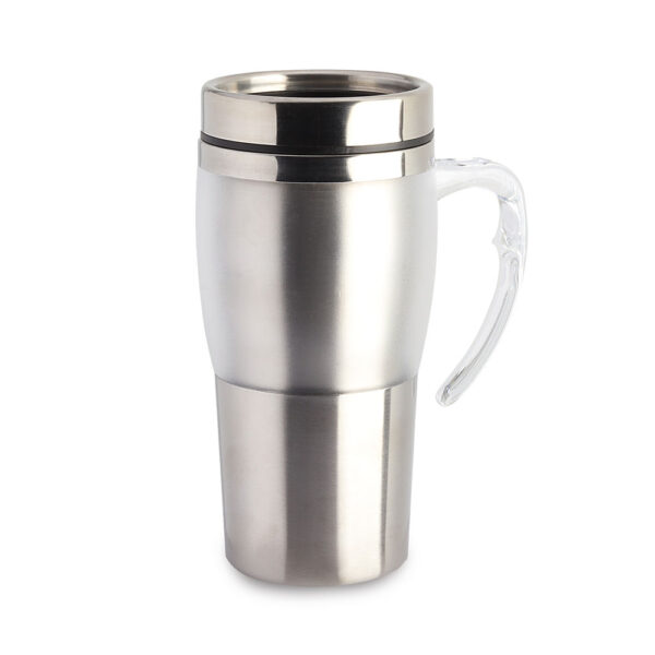 Caneca personalizada com corpo escovado de aço inox com detalhe plástico colorido, alça na cor do produto - Image 5