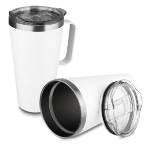 Caneca térmica em aço inox personalizada com parede dupla isolada à vácuo, tampa plástica e anel em silicone para vedação, alça lateral. Capacidade 530ml.